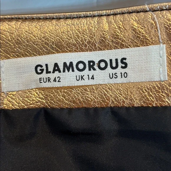 Glamorous bronze and gold patchwork faux leather mini skirt size US10 - Picture 7 of 11